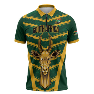 South Africa 2026 Rugby Custom Zipper Polo Shirt Bokke Go Champions