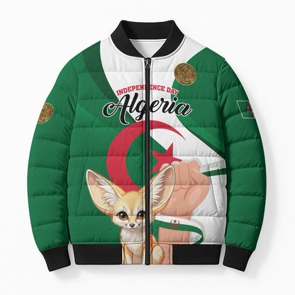 Personalized Algeria Fennec Fox Bomber Puffer Jacket Happy Independence Day