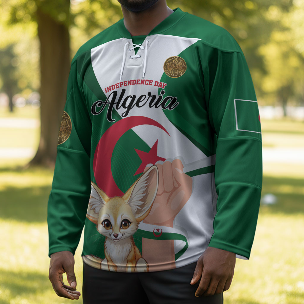 Personalized Algeria Fennec Fox Hockey Jersey Happy Independence Day