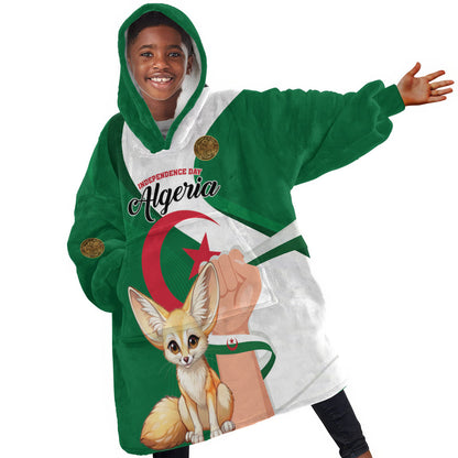 Personalized Algeria Fennec Fox Kid Wearable Blanket Hoodie Happy Independence Day