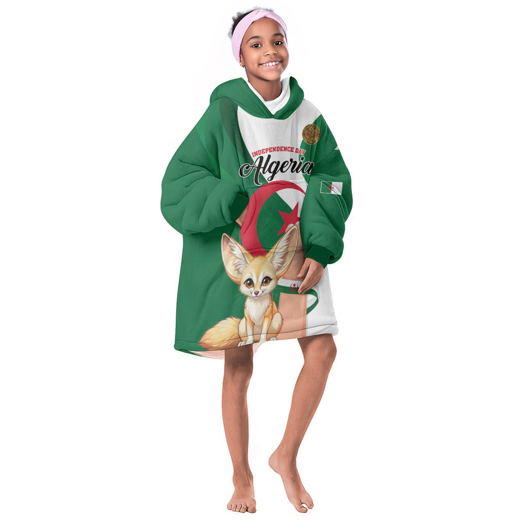 Personalized Algeria Fennec Fox Kid Wearable Blanket Hoodie Happy Independence Day