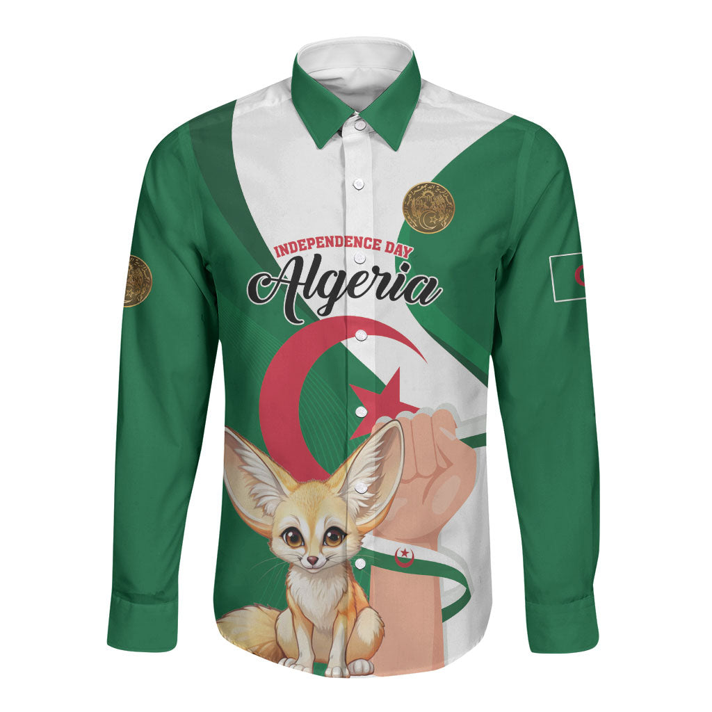 Personalized Algeria Fennec Fox Long Sleeve Button Shirt Happy Independence Day