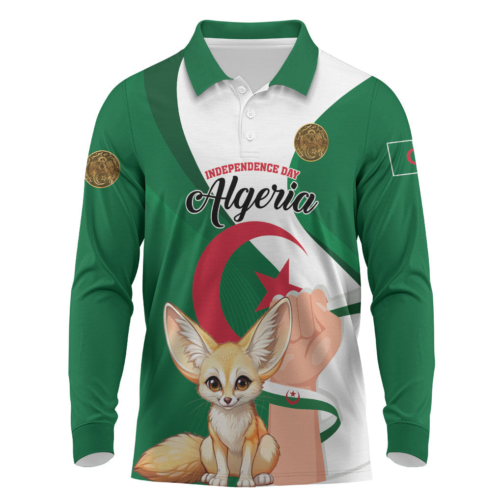Personalized Algeria Fennec Fox Long Sleeve Polo Shirt Happy Independence Day