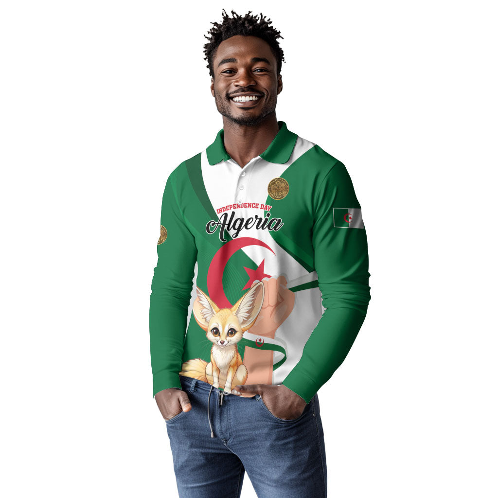Personalized Algeria Fennec Fox Long Sleeve Polo Shirt Happy Independence Day
