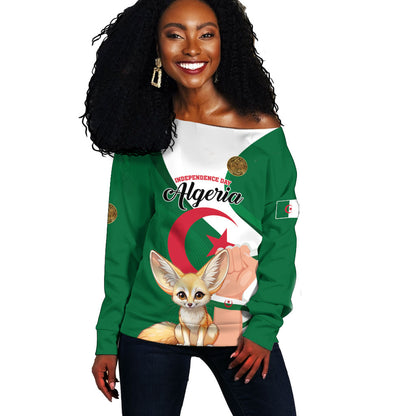Personalized Algeria Fennec Fox Off Shoulder Sweater Happy Independence Day
