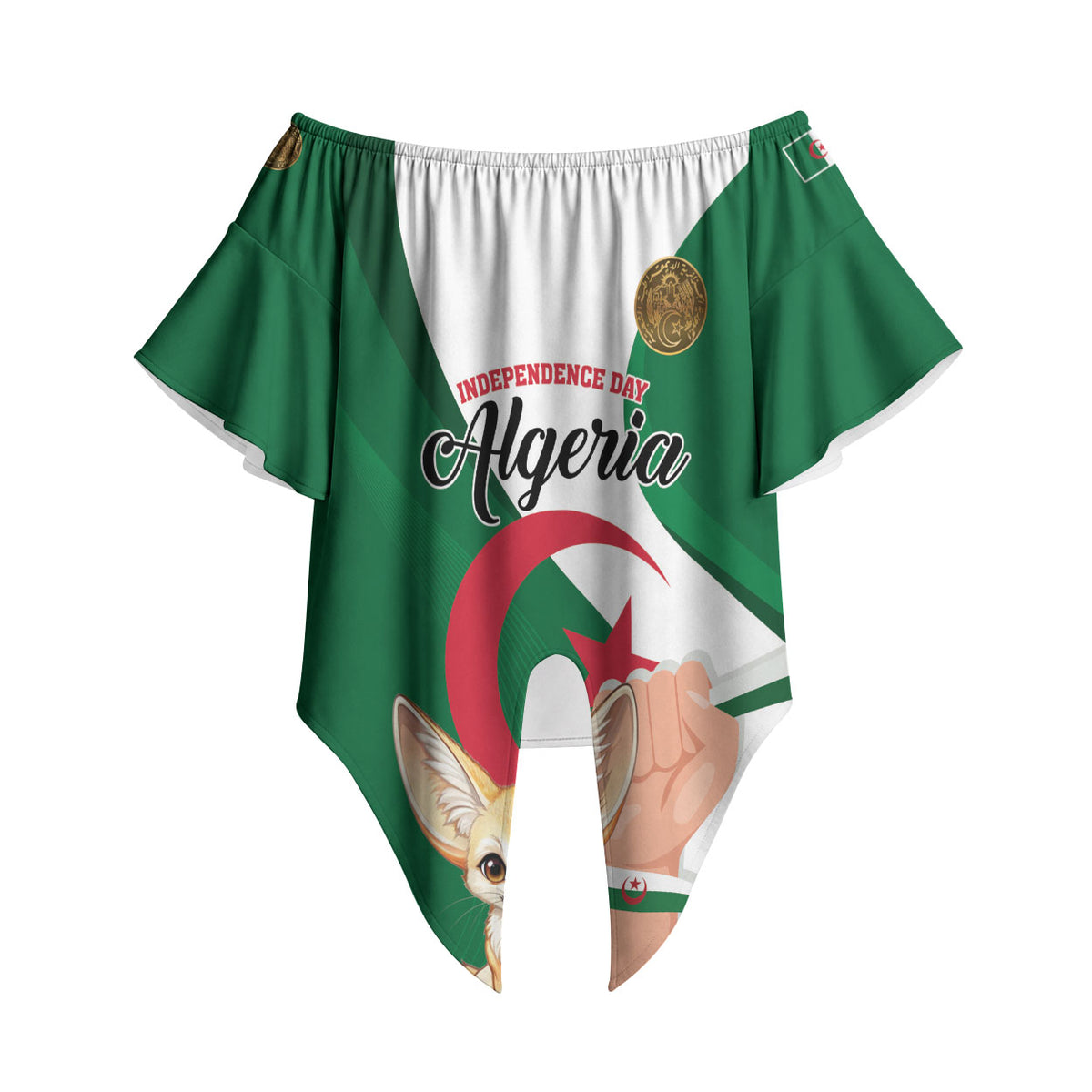 Personalized Algeria Fennec Fox Off Shoulder Wrap Waist Top Happy Independence Day
