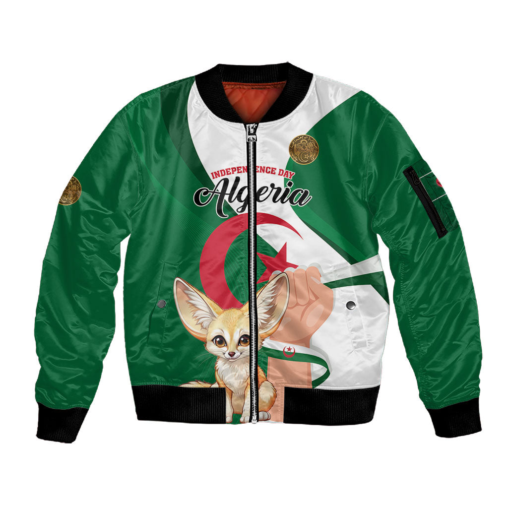 Personalized Algeria Fennec Fox Sleeve Zip Bomber Jacket Happy Independence Day