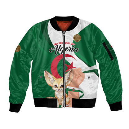 Personalized Algeria Fennec Fox Sleeve Zip Bomber Jacket Happy Independence Day