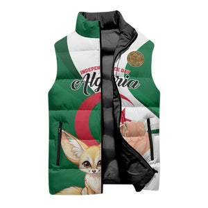 Personalized Algeria Fennec Fox Sleeveless Puffer Jacket Happy Independence Day