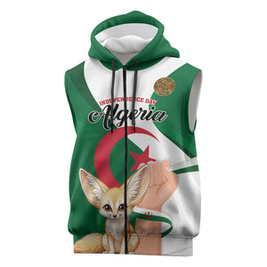 Personalized Algeria Fennec Fox Sleeveless Zip Hoodie Happy Independence Day