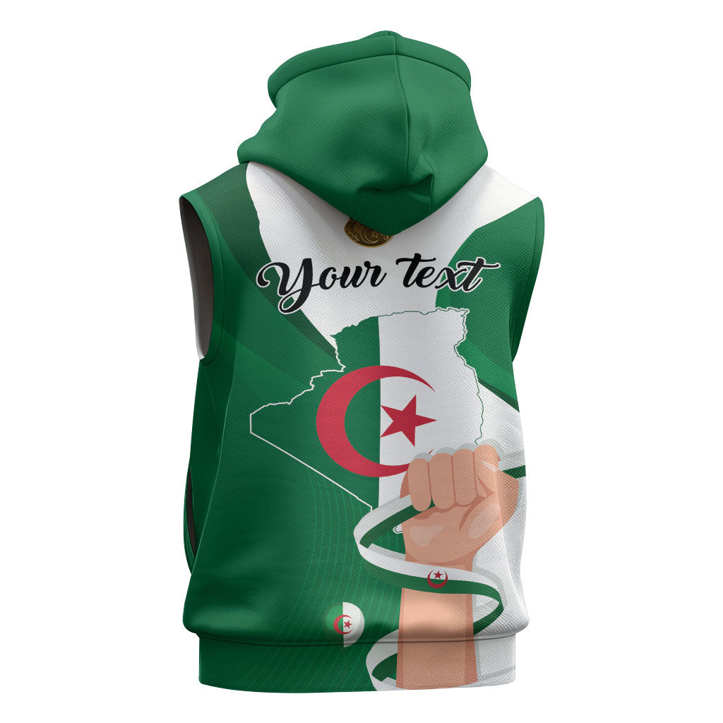 Personalized Algeria Fennec Fox Sleeveless Zip Hoodie Happy Independence Day