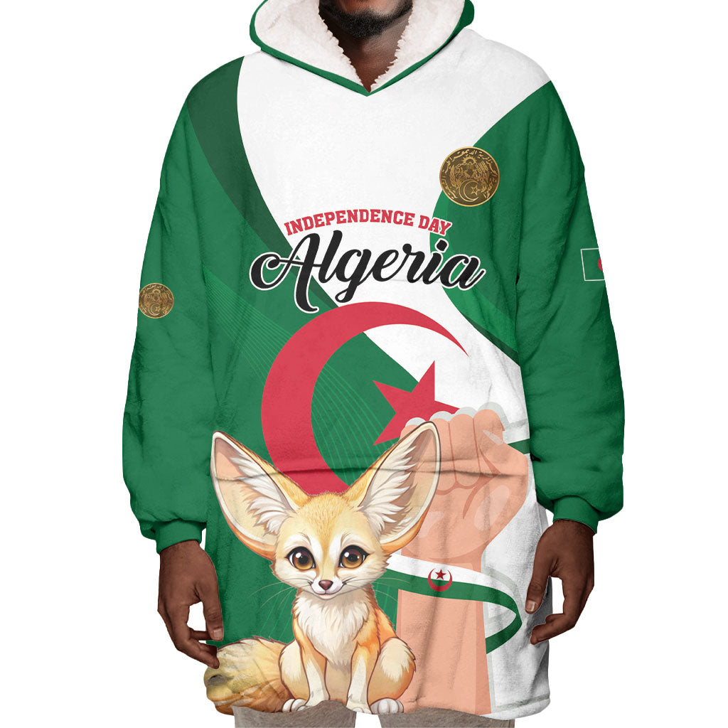 Personalized Algeria Fennec Fox Wearable Blanket Hoodie Happy Independence Day