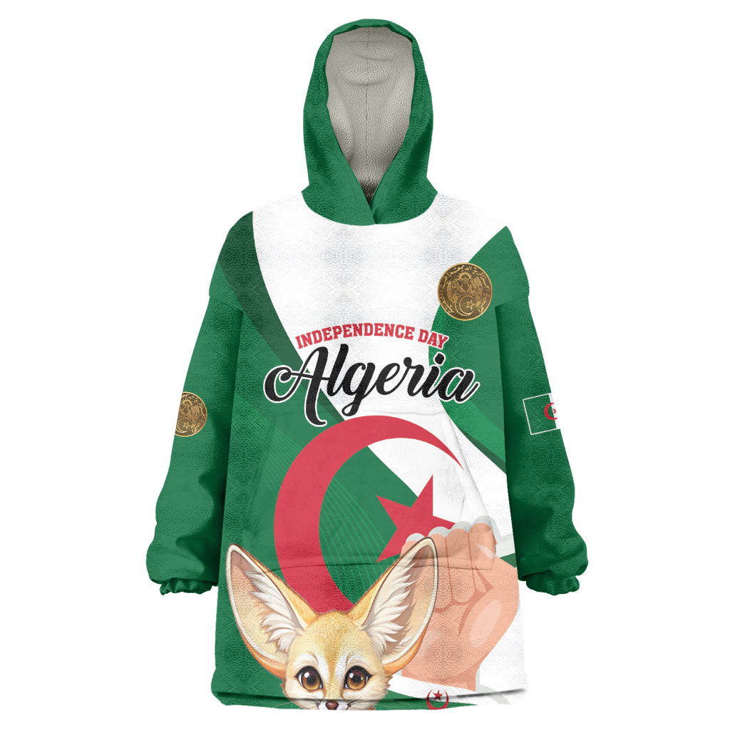 Personalized Algeria Fennec Fox Wearable Blanket Hoodie Happy Independence Day