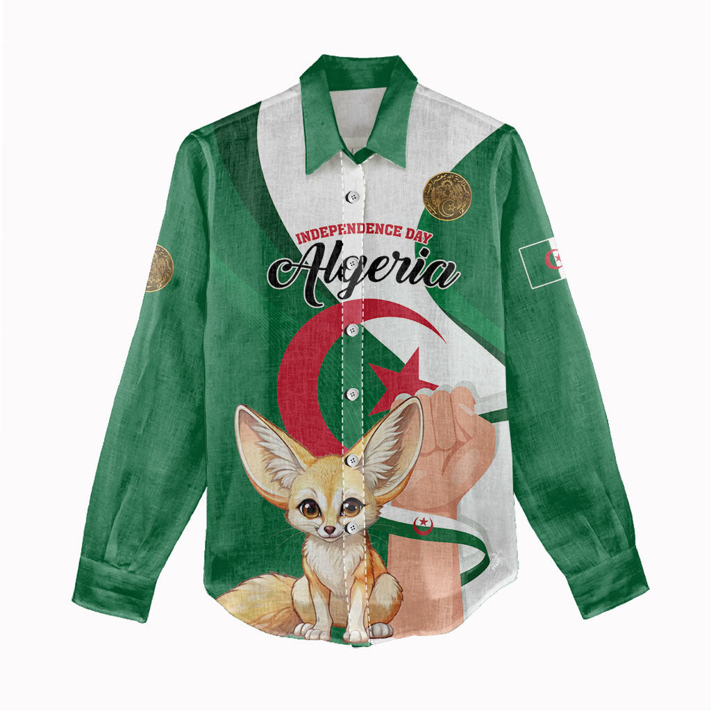 Personalized Algeria Fennec Fox Women Casual Shirt Happy Independence Day