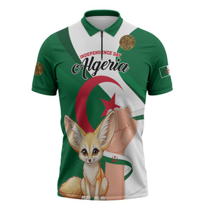 Personalized Algeria Fennec Fox Zipper Polo Shirt Happy Independence Day