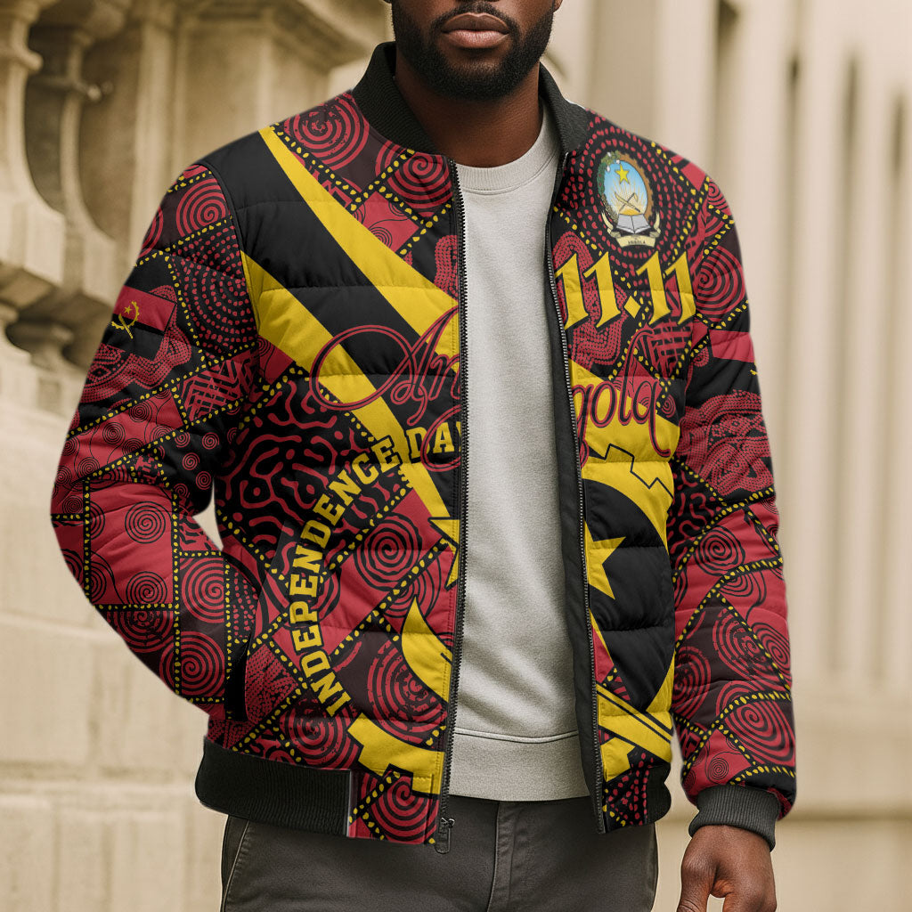 Personalized Angola Samakaka Pattern Bomber Puffer Jacket Happy Independence Day
