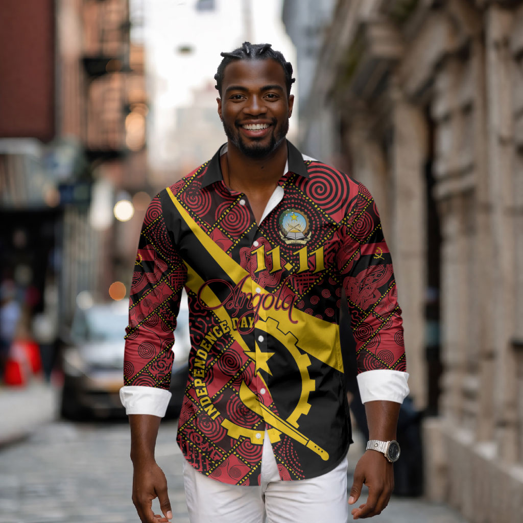 Personalized Angola Samakaka Pattern Long Sleeve Button Shirt Happy Independence Day