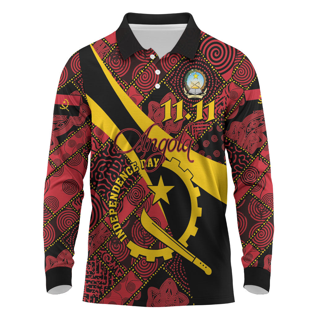 Personalized Angola Samakaka Pattern Long Sleeve Polo Shirt Happy Independence Day