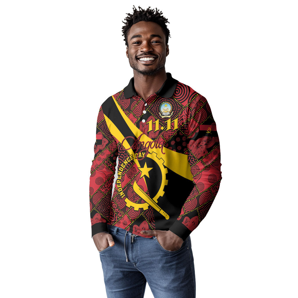 Personalized Angola Samakaka Pattern Long Sleeve Polo Shirt Happy Independence Day