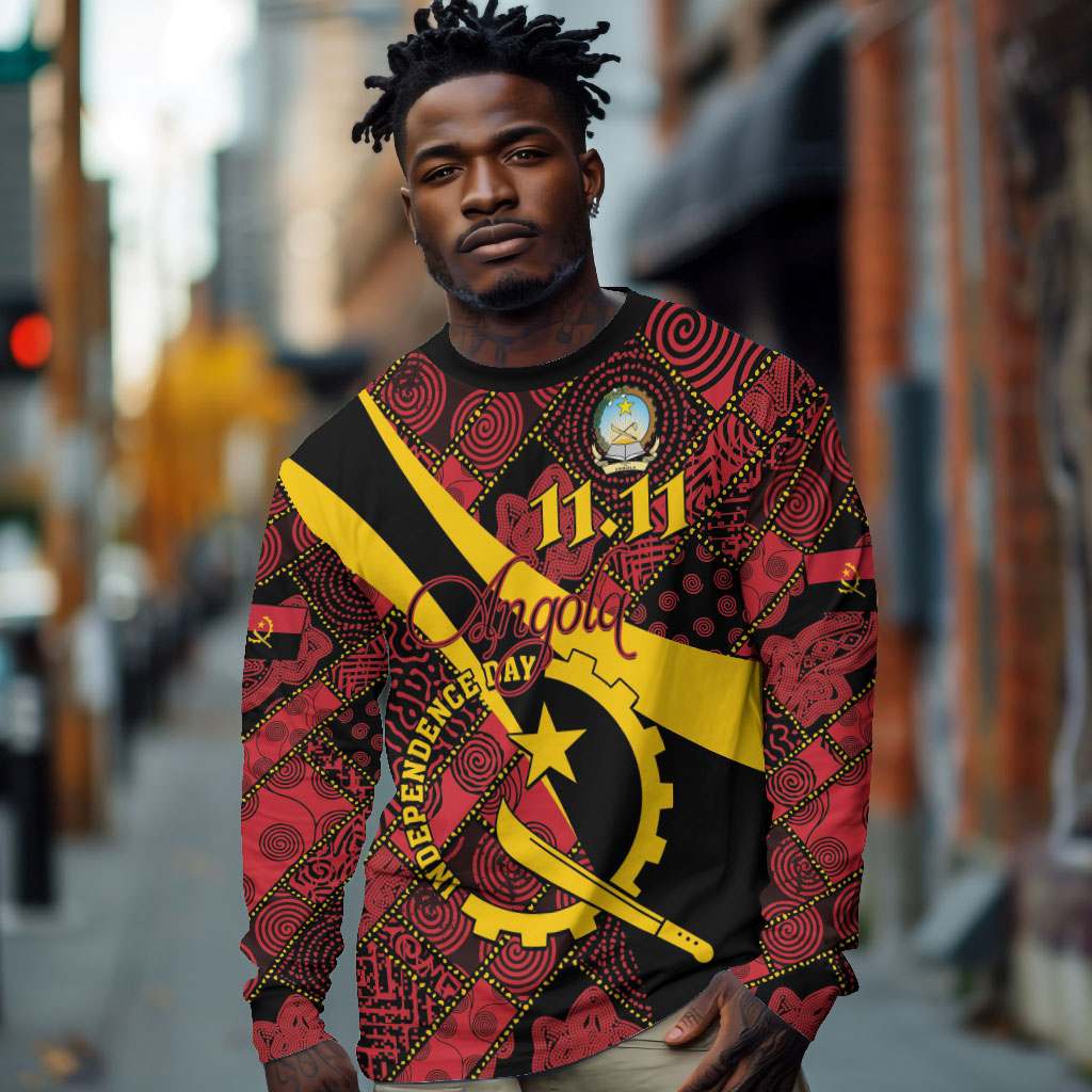 Personalized Angola Samakaka Pattern Long Sleeve Shirt Happy Independence Day