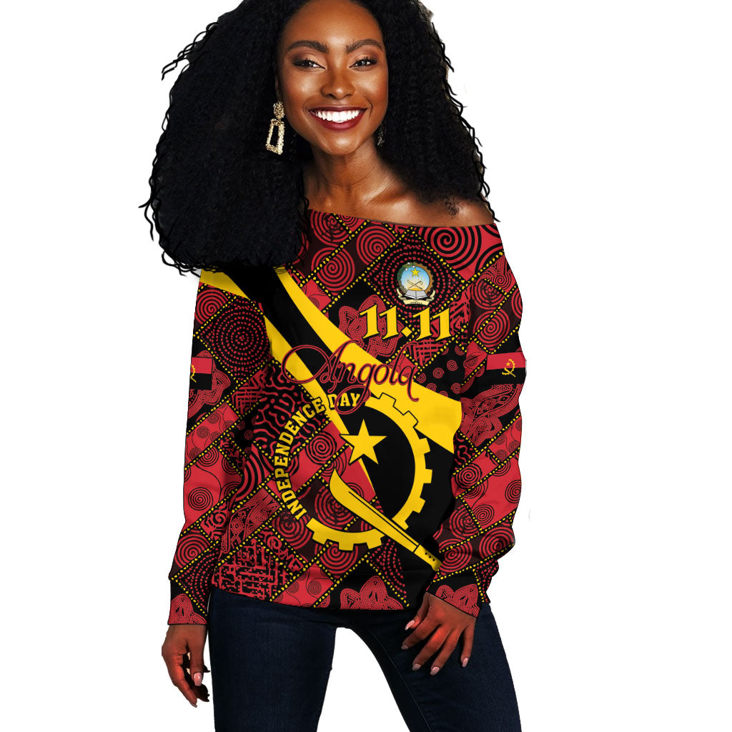 Personalized Angola Samakaka Pattern Off Shoulder Sweater Happy Independence Day