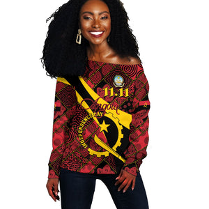 Personalized Angola Samakaka Pattern Off Shoulder Sweater Happy Independence Day