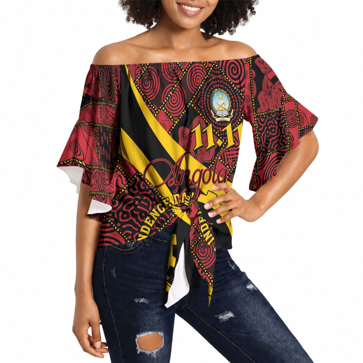 Personalized Angola Samakaka Pattern Off Shoulder Wrap Waist Top Happy Independence Day