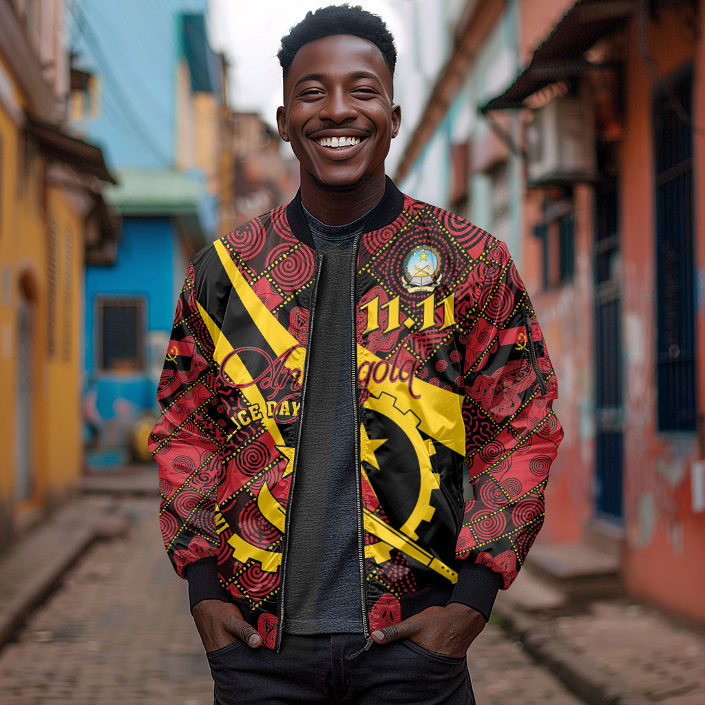 Personalized Angola Samakaka Pattern Sleeve Zip Bomber Jacket Happy Independence Day