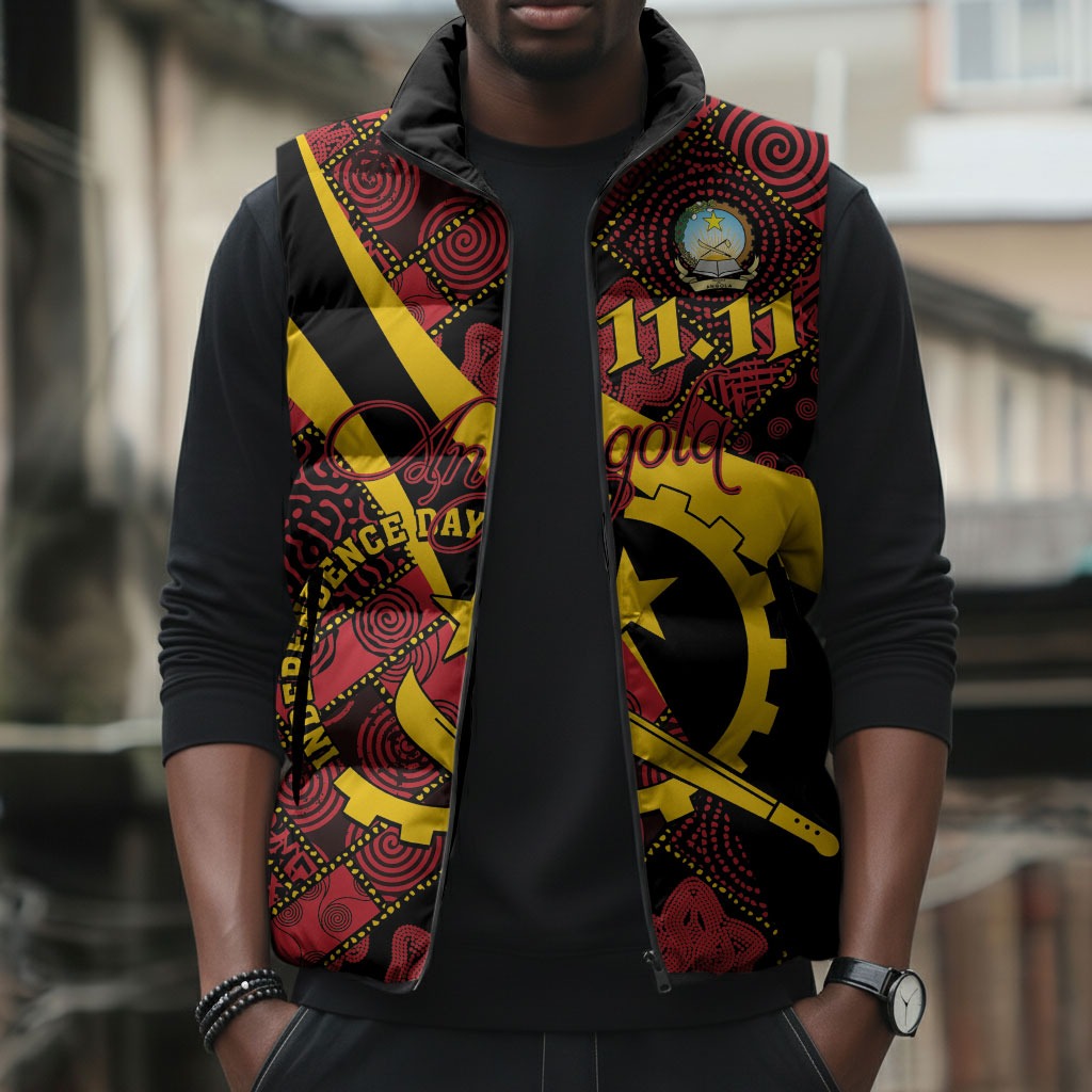 Personalized Angola Samakaka Pattern Sleeveless Puffer Jacket Happy Independence Day