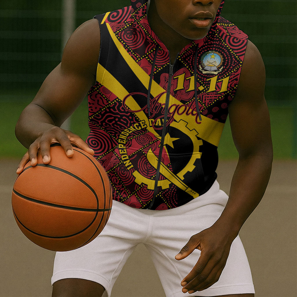 Personalized Angola Samakaka Pattern Sleeveless Zip Hoodie Happy Independence Day