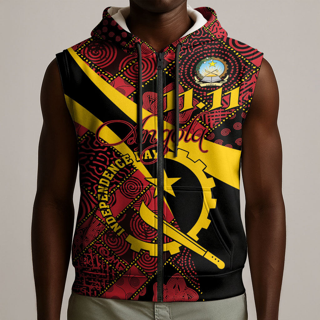 Personalized Angola Samakaka Pattern Sleeveless Zip Hoodie Happy Independence Day