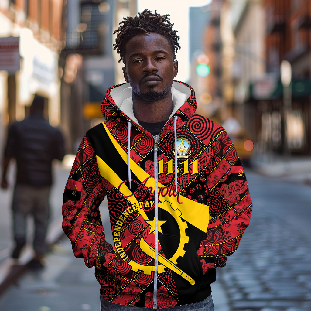 Personalized Angola Samakaka Pattern Zip Hoodie Happy Independence Day