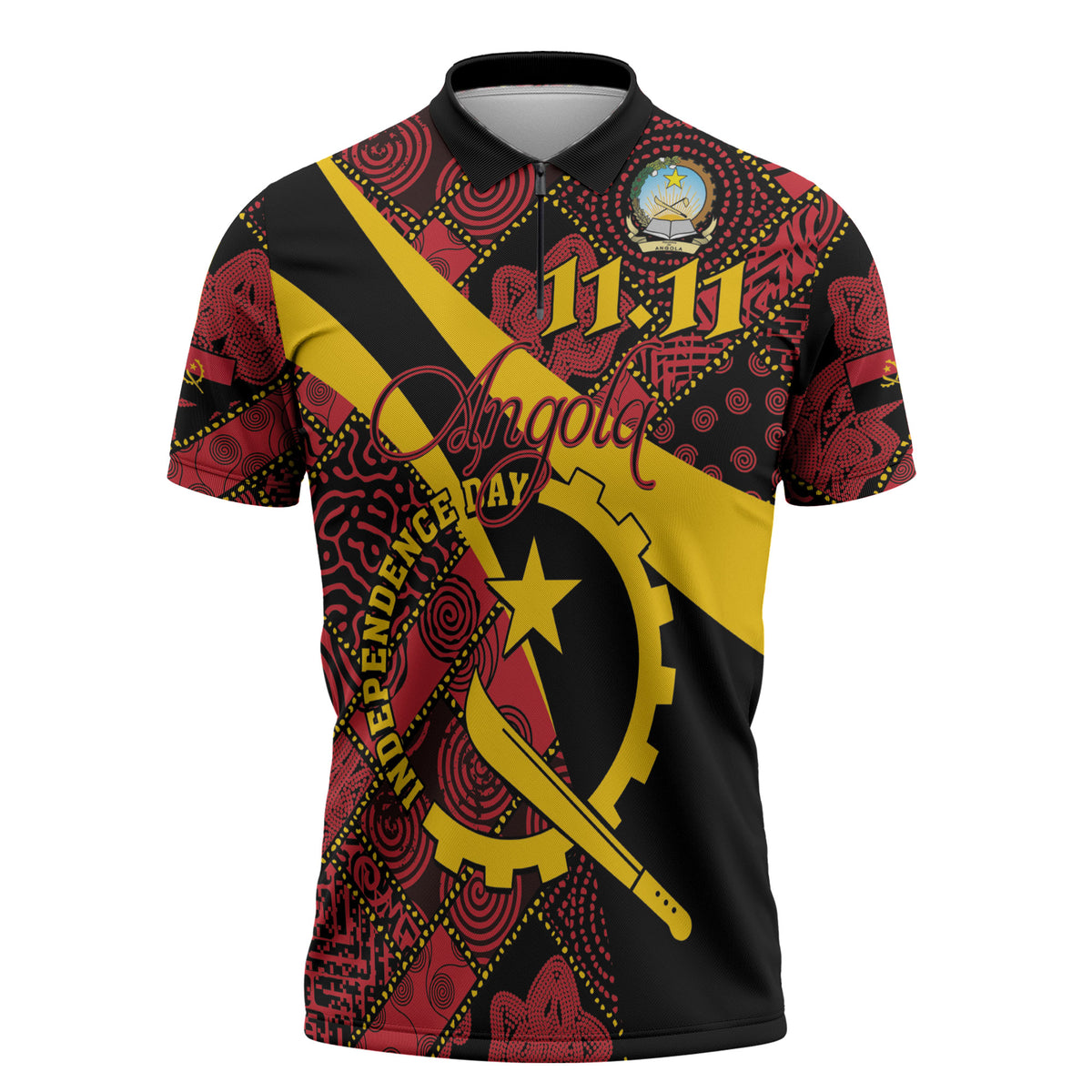 Personalized Angola Samakaka Pattern Zipper Polo Shirt Happy Independence Day