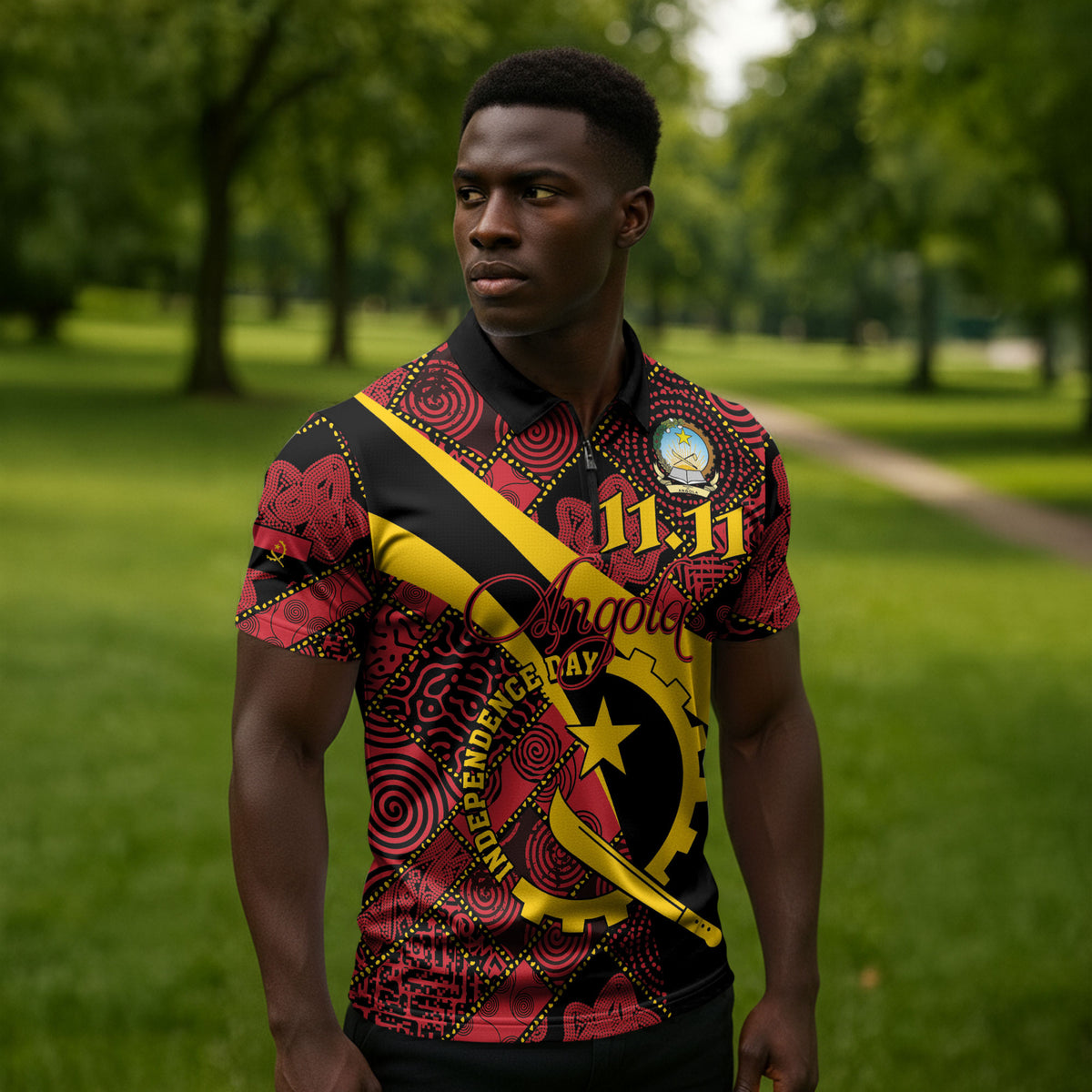 Personalized Angola Samakaka Pattern Zipper Polo Shirt Happy Independence Day