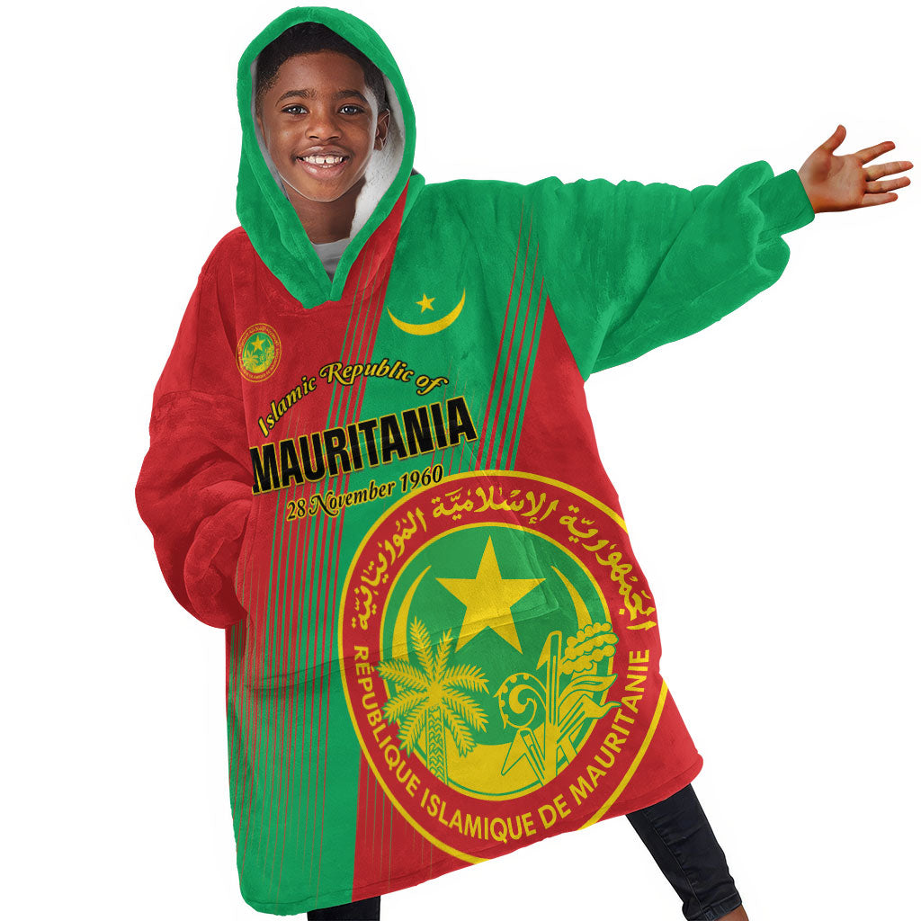 Personalized Islamic Republic of Mauritania Kid Wearable Blanket Hoodie Happy Independence Day