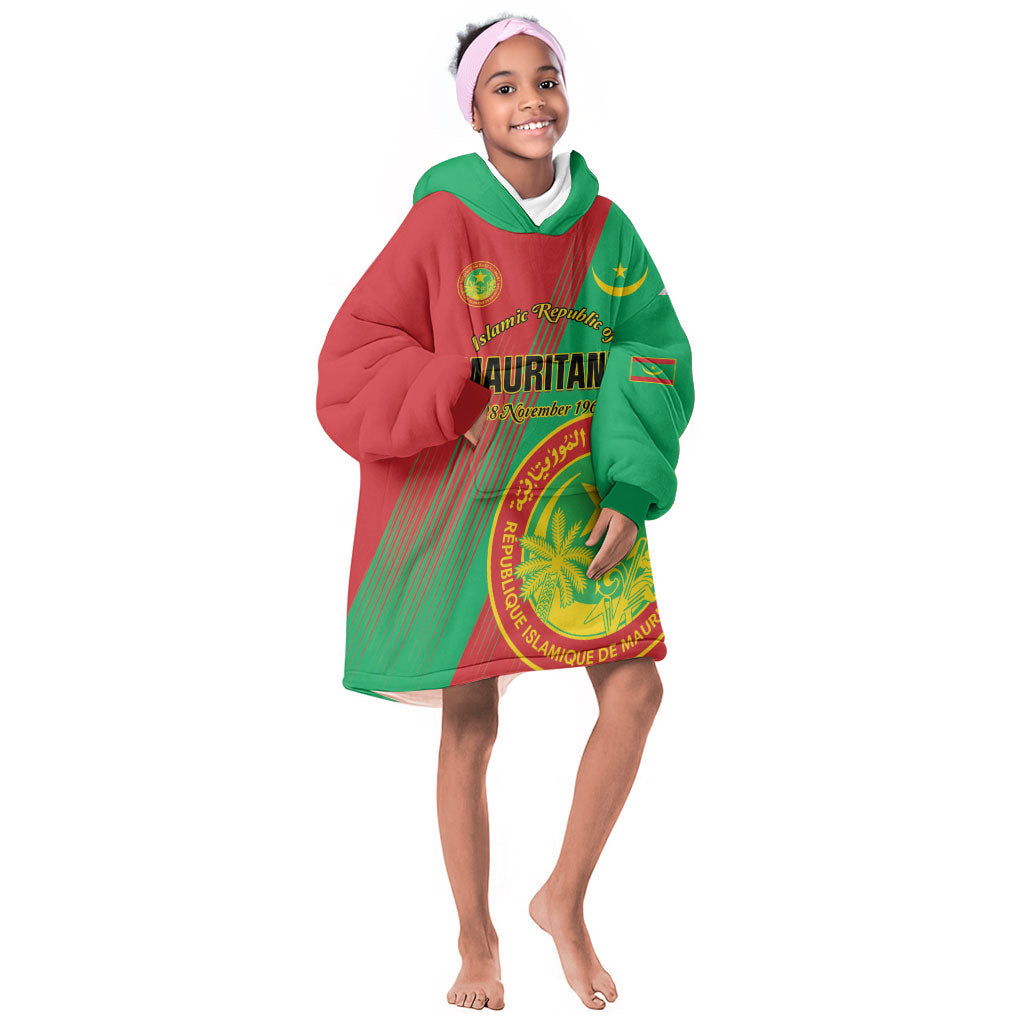 Personalized Islamic Republic of Mauritania Kid Wearable Blanket Hoodie Happy Independence Day