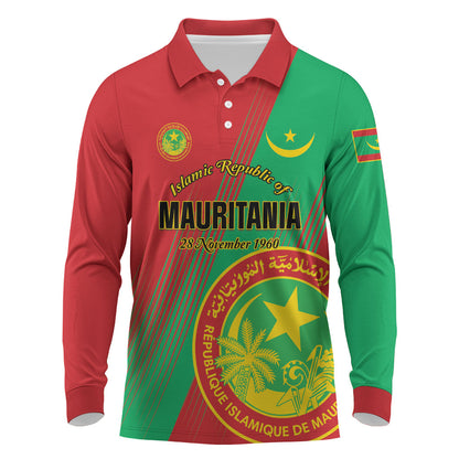 Personalized Islamic Republic of Mauritania Long Sleeve Polo Shirt Happy Independence Day