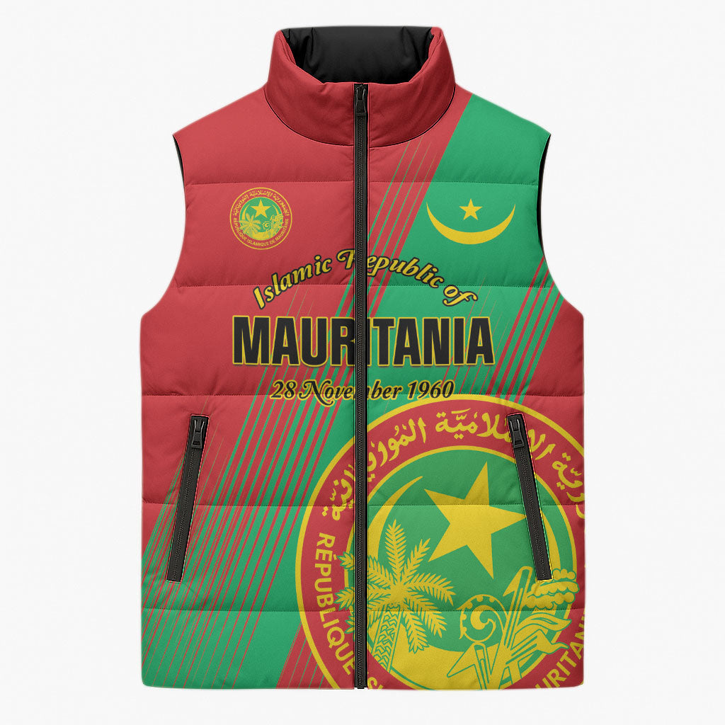 Personalized Islamic Republic of Mauritania Sleeveless Puffer Jacket Happy Independence Day