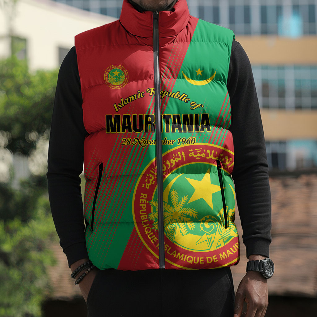 Personalized Islamic Republic of Mauritania Sleeveless Puffer Jacket Happy Independence Day