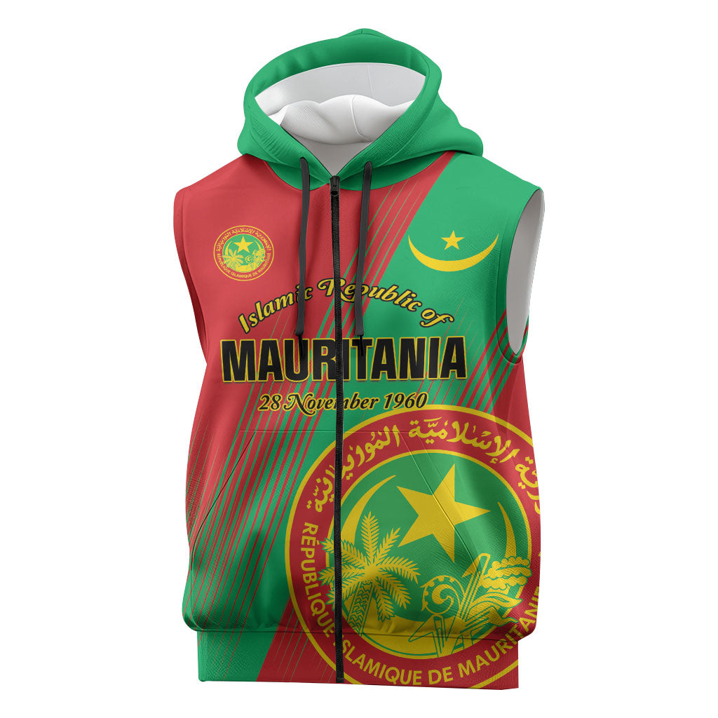 Personalized Islamic Republic of Mauritania Sleeveless Zip Hoodie Happy Independence Day