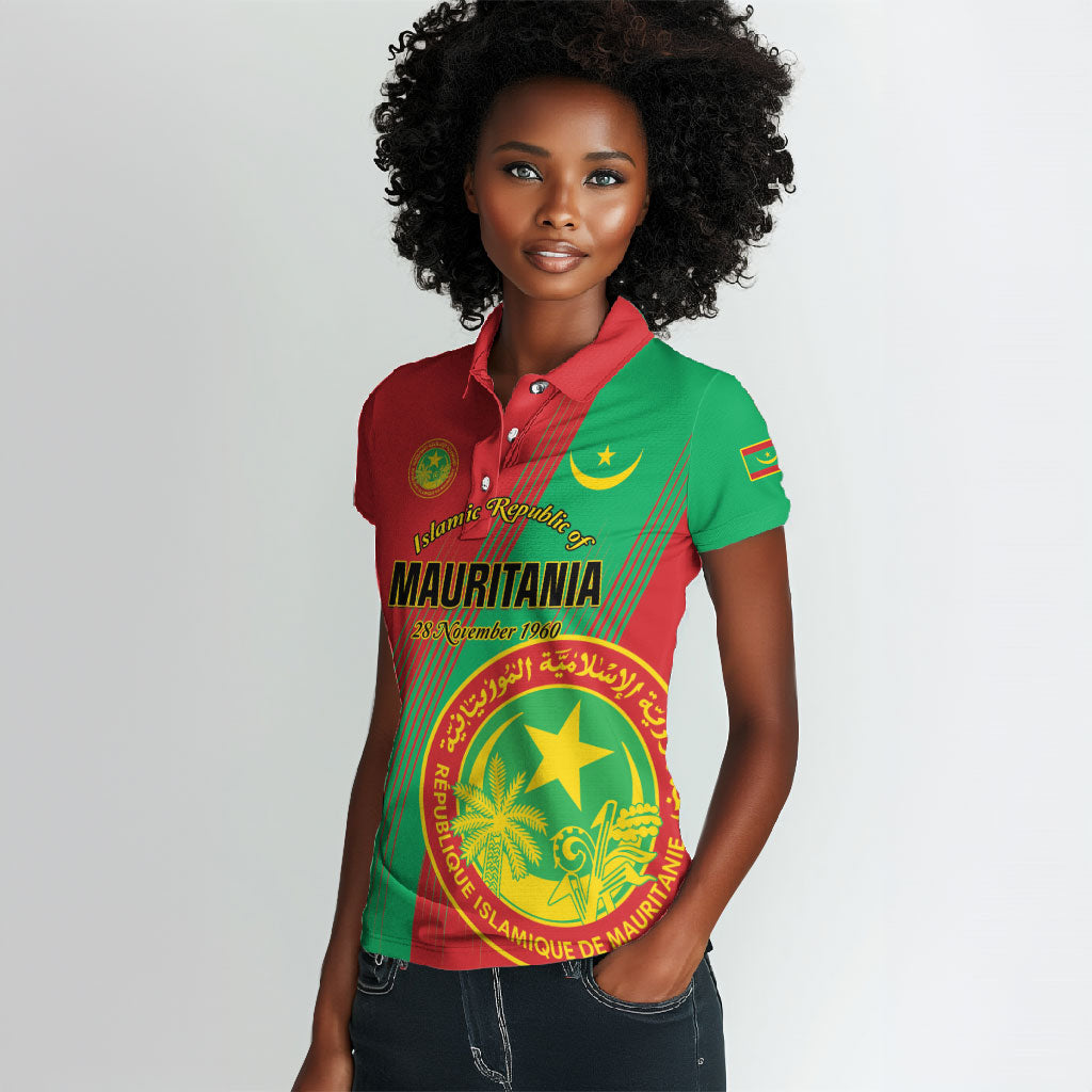 Personalized Islamic Republic of Mauritania Women Polo Shirt Happy Independence Day
