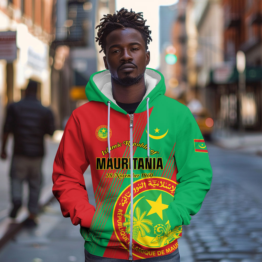 Personalized Islamic Republic of Mauritania Zip Hoodie Happy Independence Day