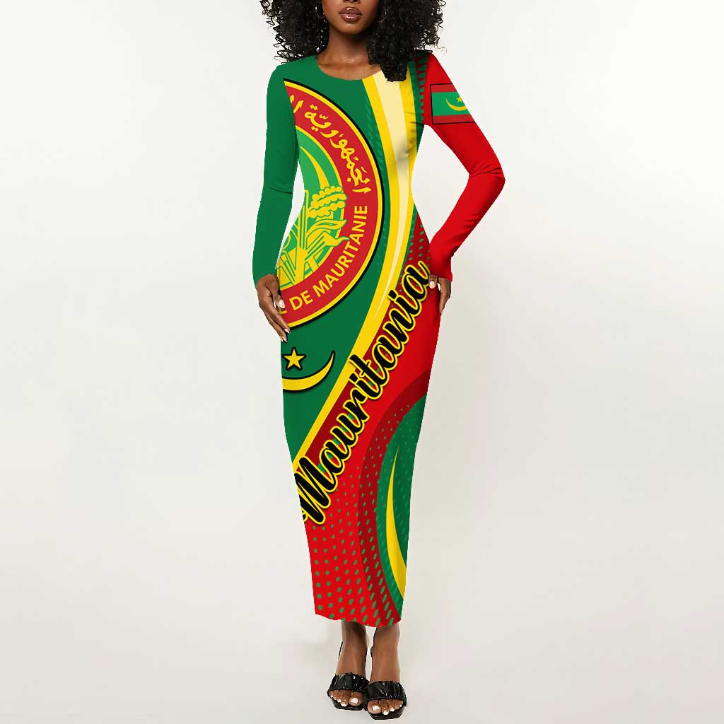 Personalized Mauritania Independence Day Long Sleeve Bodycon Dress with Mauritanian Seal - Special Version