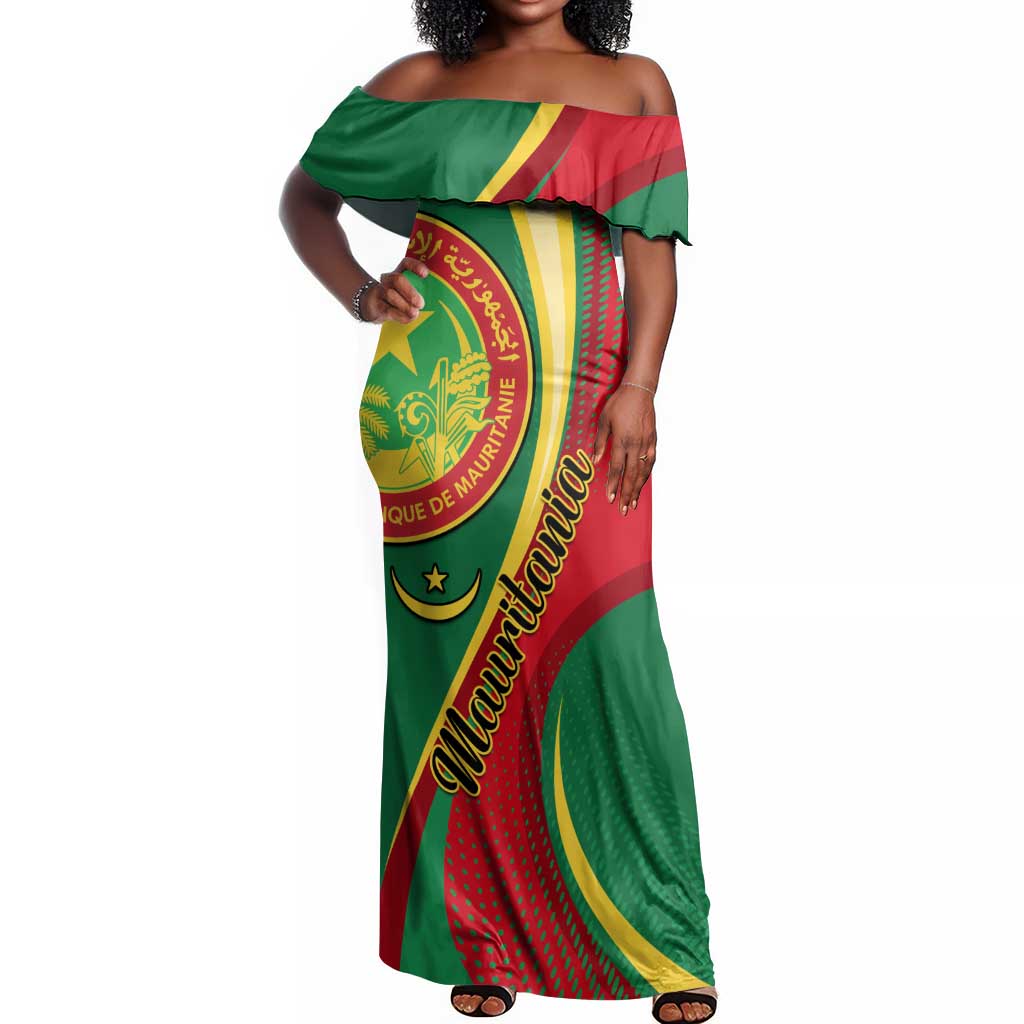 Personalized Mauritania Independence Day Off Shoulder Maxi Dress with Mauritanian Seal - Special Version