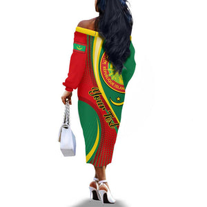 Personalized Mauritania Independence Day Off The Shoulder Long Sleeve Dress with Mauritanian Seal - Special Version