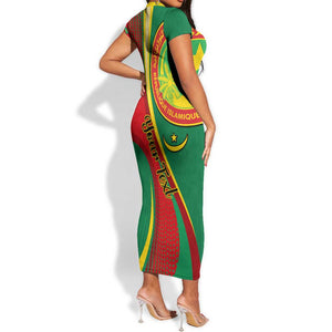 Personalized Mauritania Independence Day Short Sleeve Bodycon Dress with Mauritanian Seal - Special Version LT01