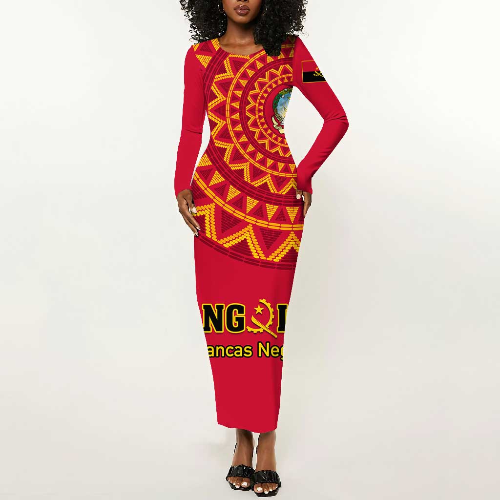 Support Palancas Negras - Red Angola Football Long Sleeve Bodycon Dress