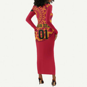 Support Palancas Negras - Red Angola Football Long Sleeve Bodycon Dress