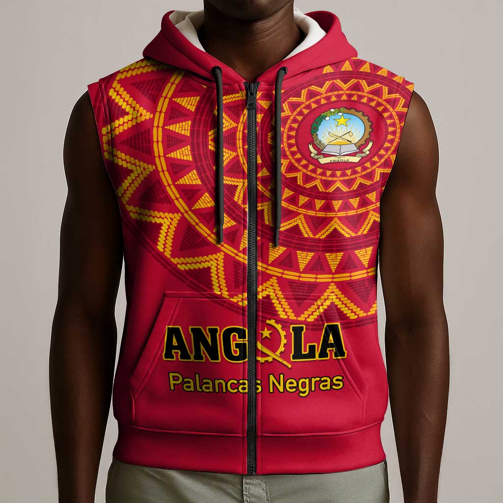 Support Palancas Negras - Red Angola Football Sleeveless Zip Hoodie - African Pride