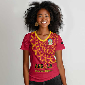 Support Palancas Negras - Red Angola Football Women V-Neck T-Shirt